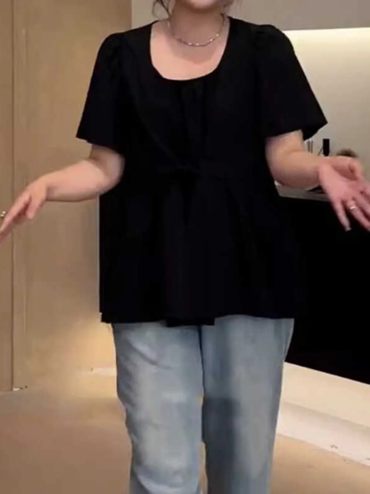 

plus Size Square Collar ort Sve irt Women's Summer New Sle Conceal Meat Slimming Top High Waist Korean Sle Blouse