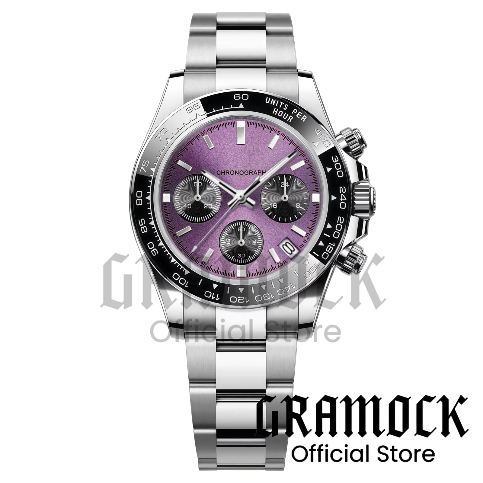Customize Logo 39mm Men's VK63A Quartz Watches Sports Black Chronograph Ceramic Bezel Sapphire Glass Steel Polished Bracelet
