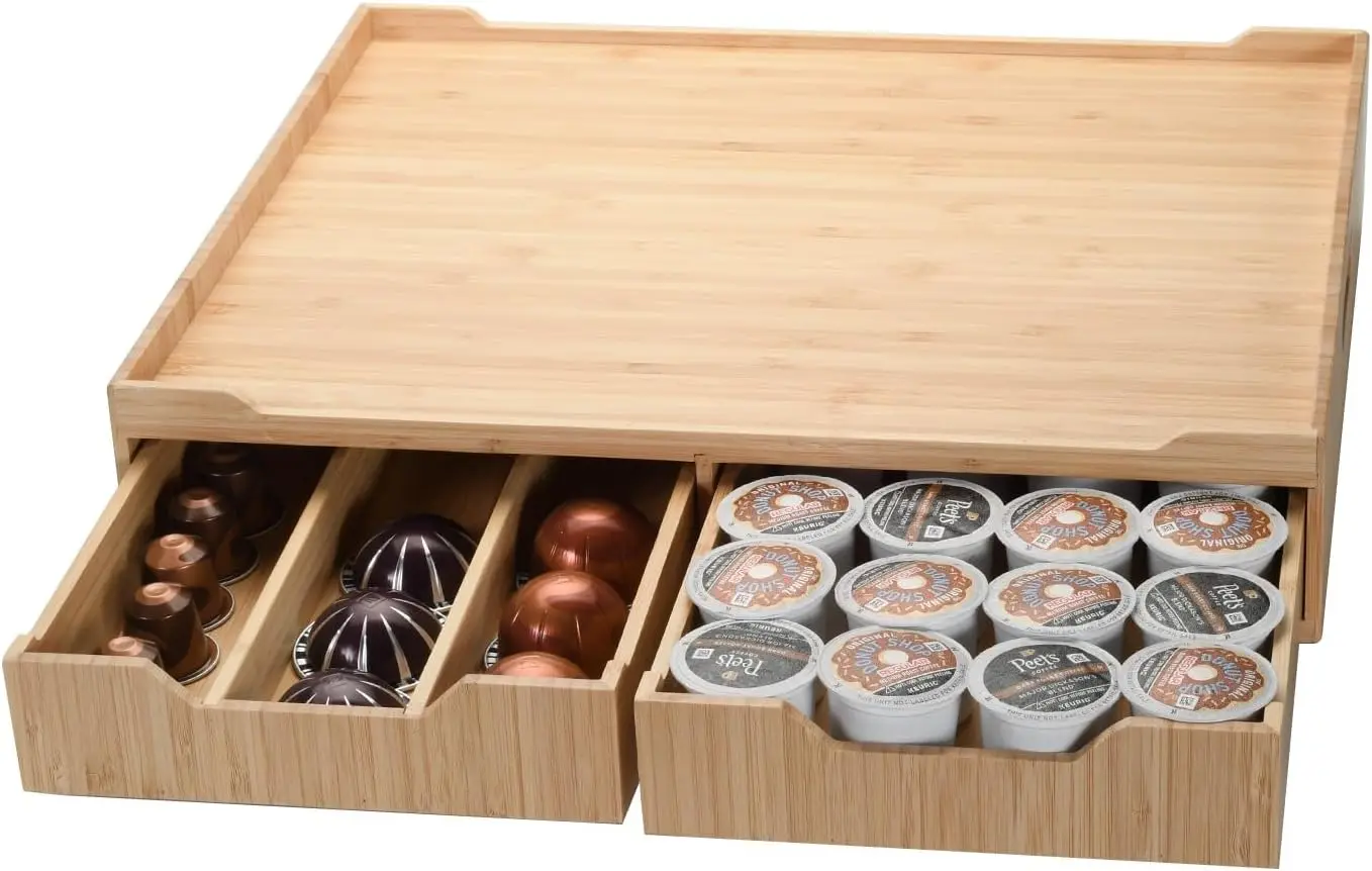 

Bamboo Drawer & Large Sliding Tray for K-Cup & Espresso Pod Storage Organize Coffee Maker & countertop appliances for Kitchen