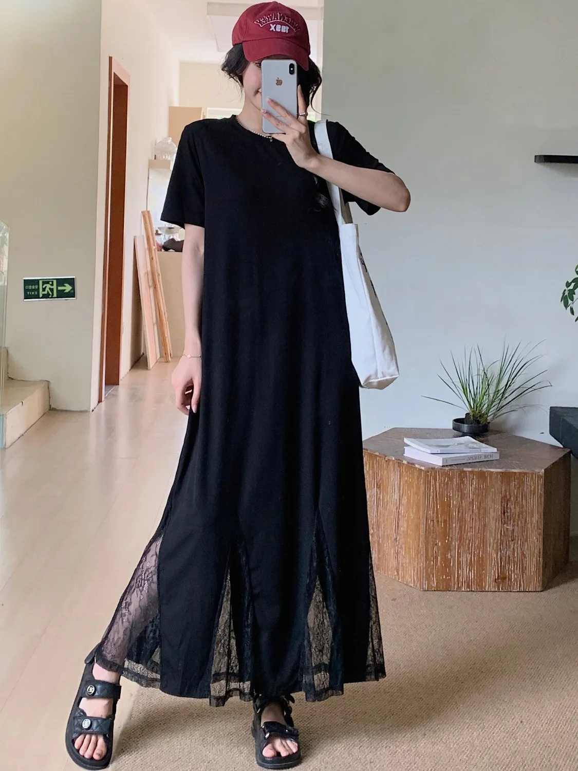 Coréen Sle ample minceur épissure couleur moi Fi queue longue Dr femmes Ele décontracté genou longueur t-shirt Dr