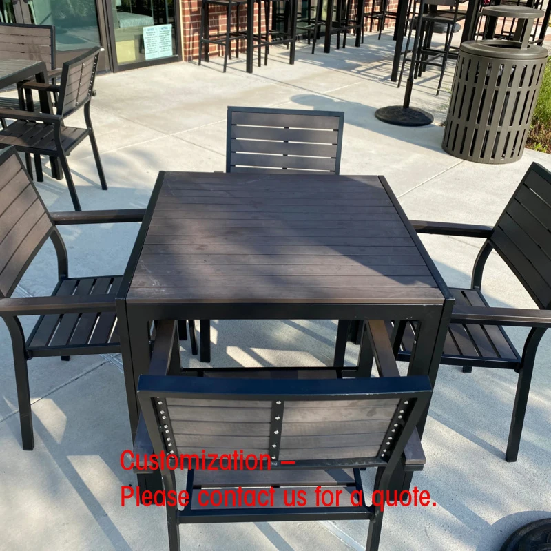 custom.Outdoor Restaurant Plastic Wood PE Rattan Arm Black Design Patio Table and Chair