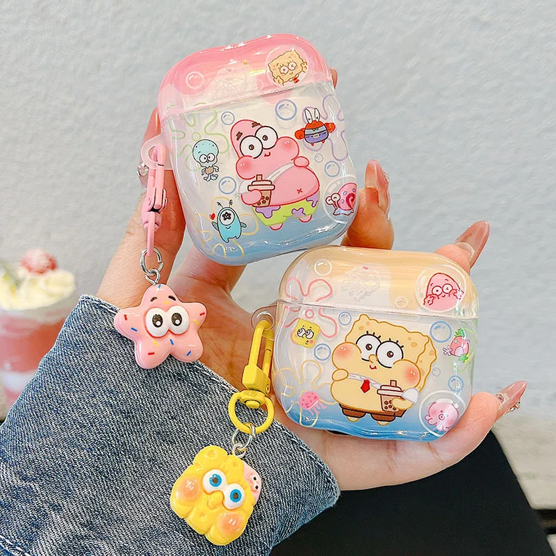 

Cute SpongeBob Headphone Case For AirPods Pro3 Cartoon Cover for Airpods Pro2 Pro 4 3 2 1 Protective Cover with Keychain