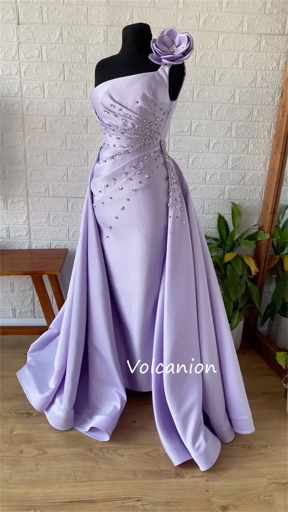 Customized Casual Charmeuse Sequined Flower Pleat Straight One-shoulder Midi Dresses Bespoke Occasion Exquisite