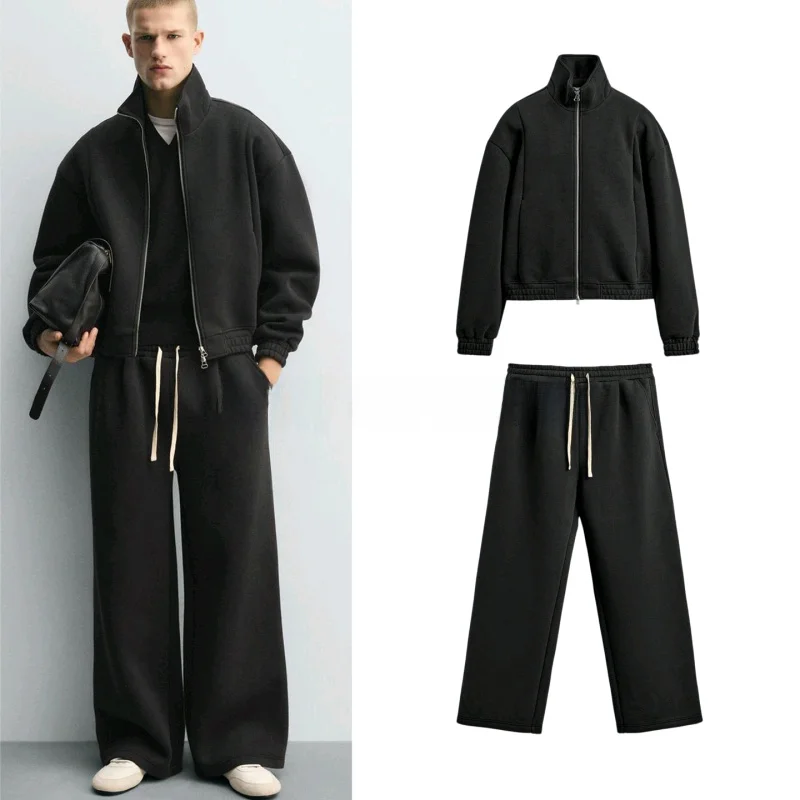 

Men's ort Double Zipper Jaet 63845 Pleated Decorative Wide Leg Running Pants 638 Casual Sportswear Ensemble