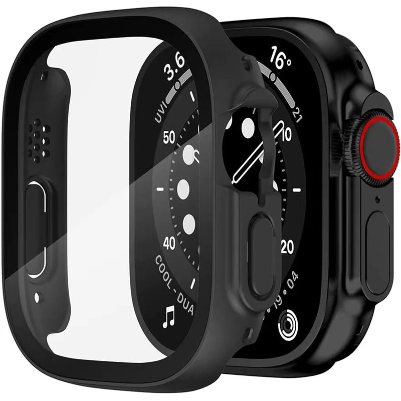 Szkło + etui na Apple Watch etui Ultra 49mm smartwatch PC ochraniacz na ekran zderzak akcesoria z hartowanego zegarka iwatch Ultra 49mm serii