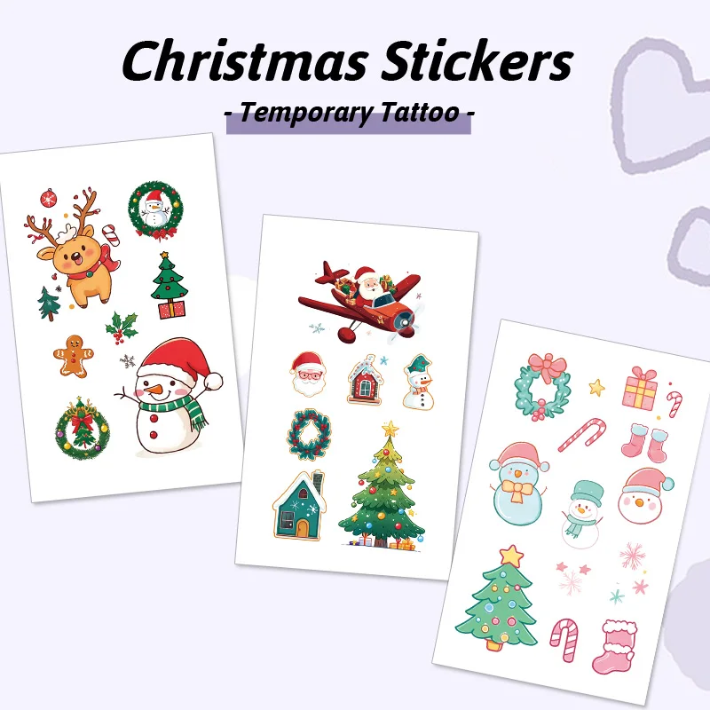 

3Pcs Christmas Cartoon Temporary Tattoo Stickers, Long-lasting and Waterproof, For Body or Daily Use, Holiday Props, Furniture.