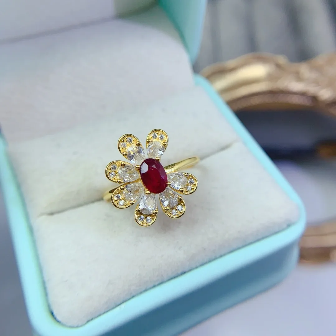 

Make A Statement of Luxury Designer S925 Silver Ring with A Genuine Natural Ruby Is The Perfect Fashionable Elegant Gift