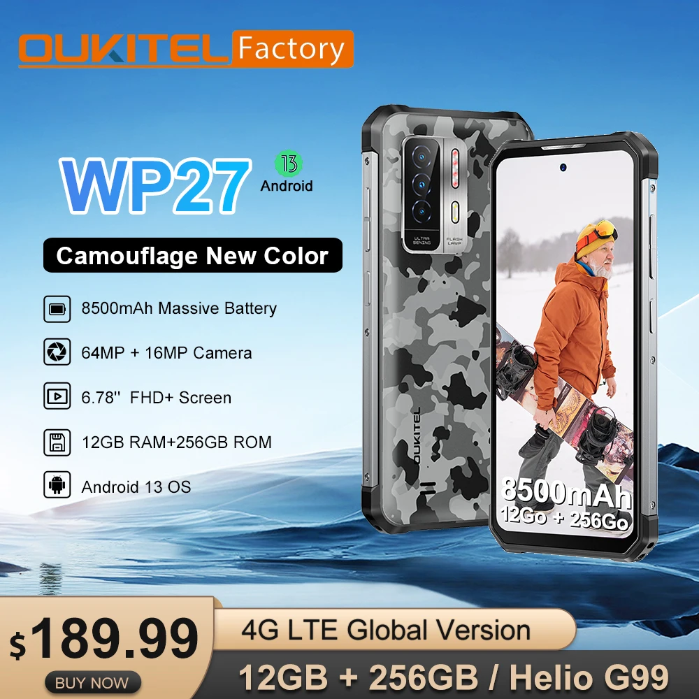 OUKITEL-WP27 الجهاز القوي ، 12GB ، 256GB ، 6.78 "FHD + الشاشة ، هيليو G99 ثماني النواة ، بطارية 8500mAh ، كاميرا 64MP ، أندرويد 13 ، نظام التشغيل