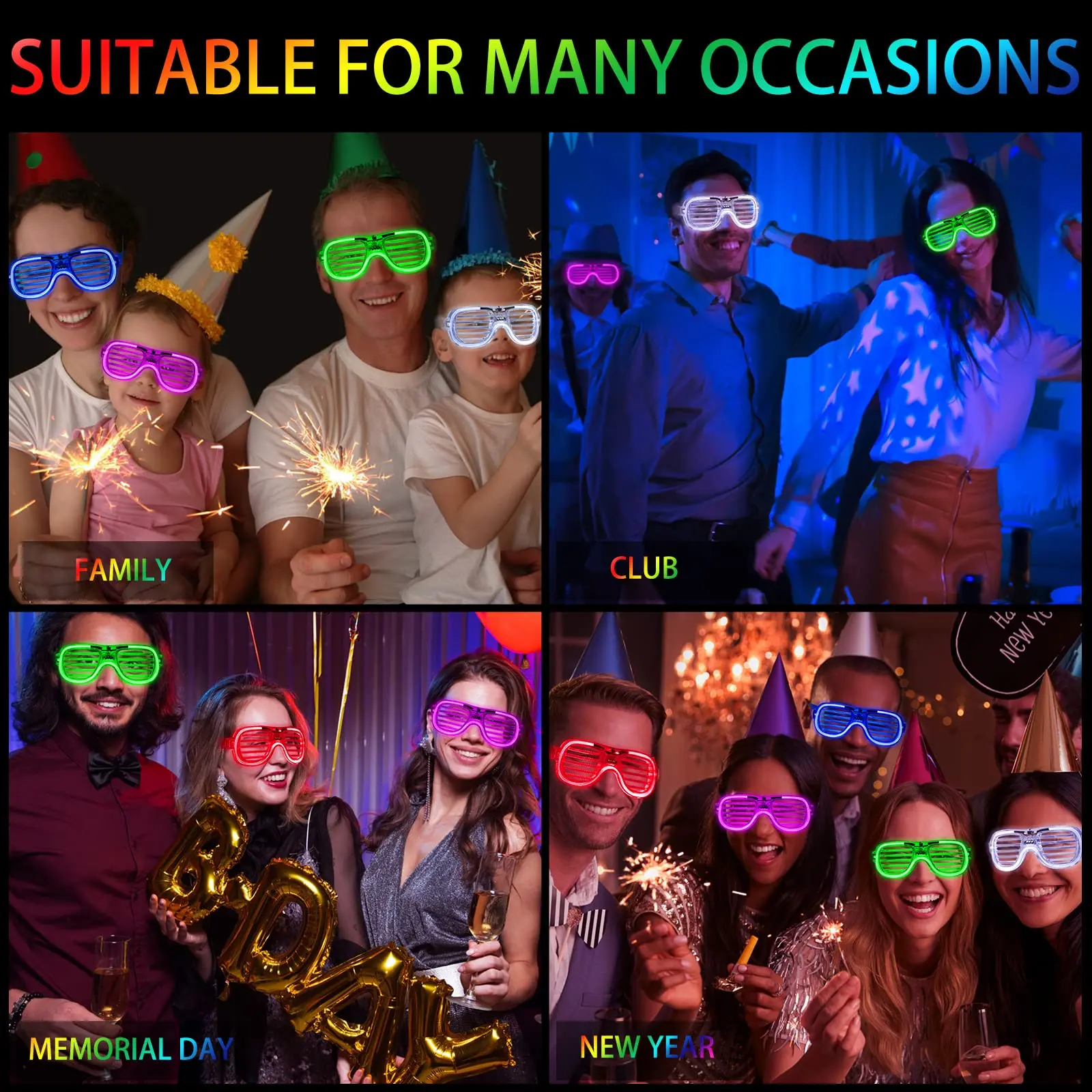 5-50 Stück Leuchtende LED-Brillen, 5 Farben, Leuchtbrillen, im Dunkeln leuchtende Partyartikel, Neon-Partygeschenke für Kinder und Erwachsene – Detail 7