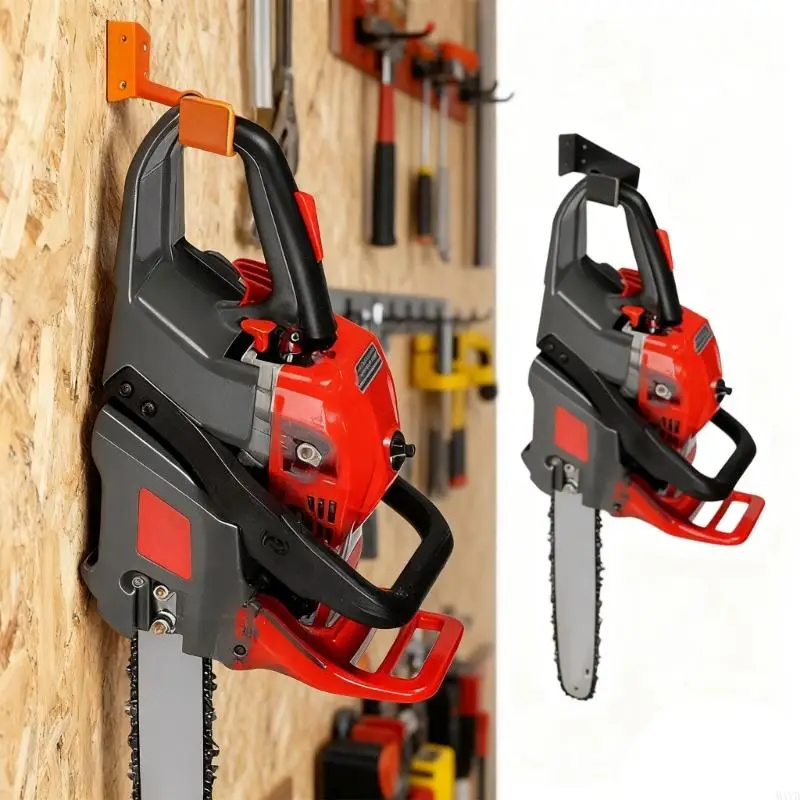 Wall Mounted Storage Solution for Chainsaws and Power Tool Designed for Efficient Space Utilization in Small Workshops M4YD