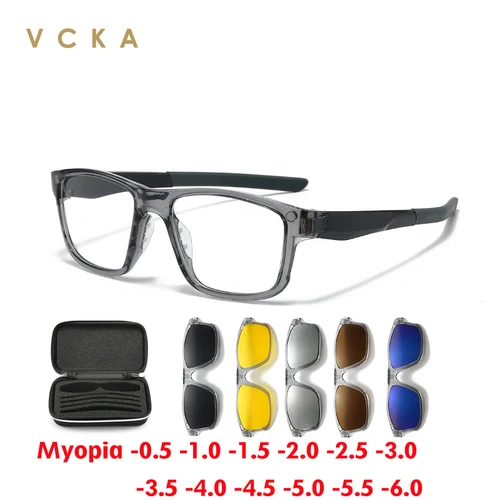 VCKA montura deportiva 6 en 1 gafas de sol para miopía Clip magnético polarizado 2025 nuevas gafas graduadas ópticas para hombres y mujeres-0,50 a-10