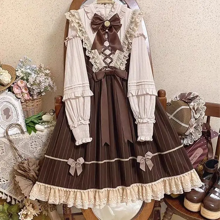 

Coalfell коричневое милое классическое платье Лолиты с длинными рукавами женское платье Лолиты OP пышное милое платье принцессы