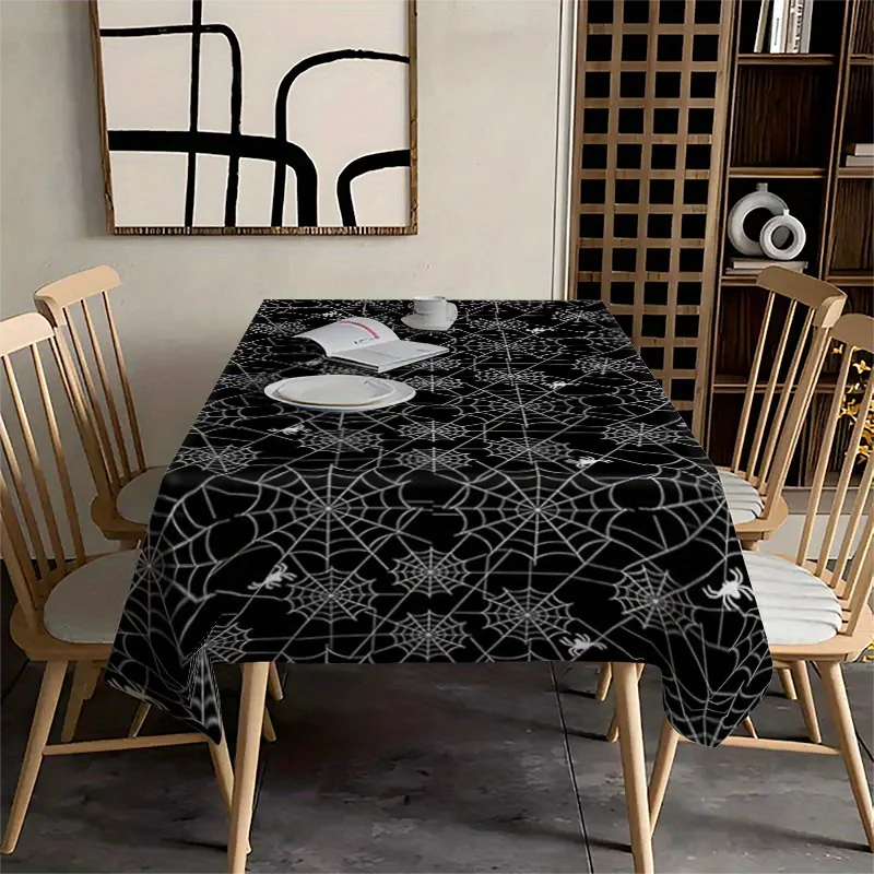1pc Halloween rectangular tablecloth - black spider web design - washable tablecloth - suitable for partieszyc