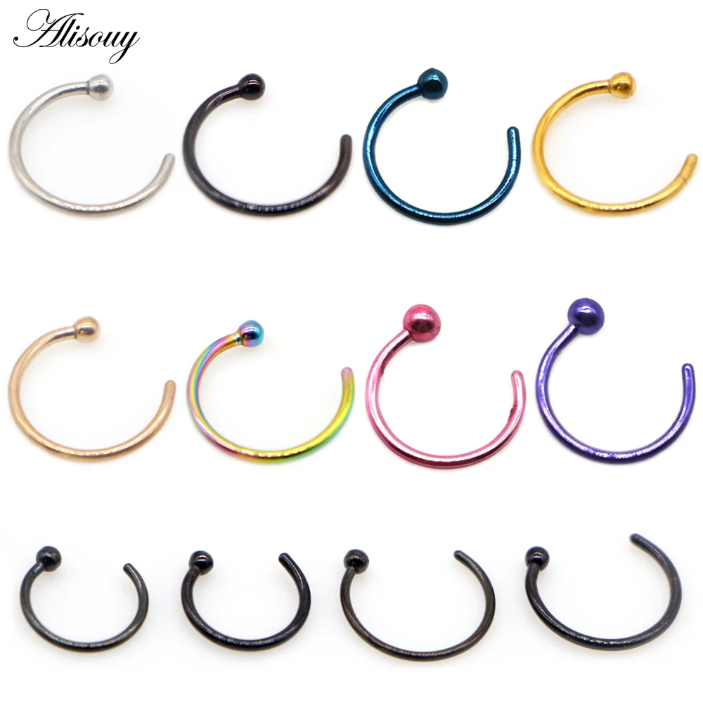 Alisouy 1PC Body Ring Fake Piercing Jewelry 7 Colors Women Nostril Nose Hoop Stainless Steel Nose Rings nose Body Jewelry