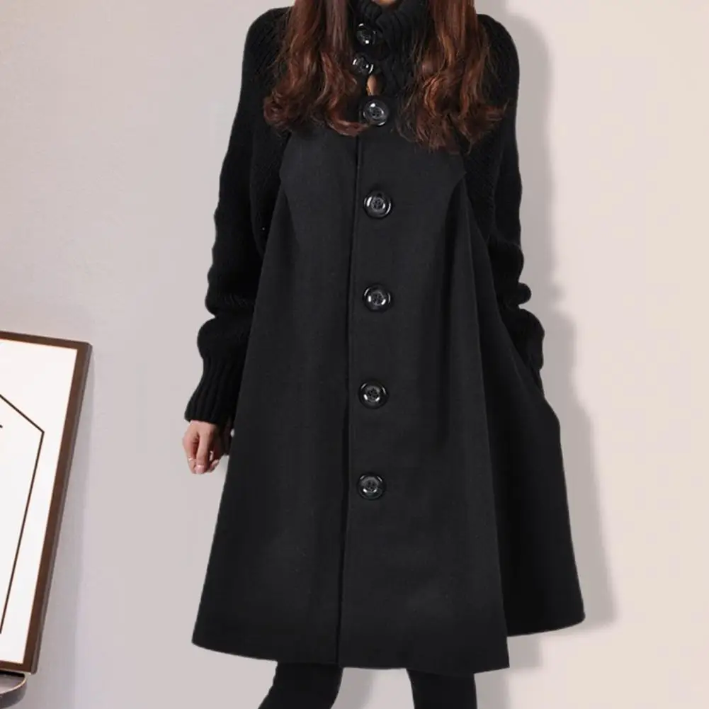 Women Coat A line Single breasted Loose High Collar Big Buttons Neck Solid Color Plus Size Autumn Coat for Work