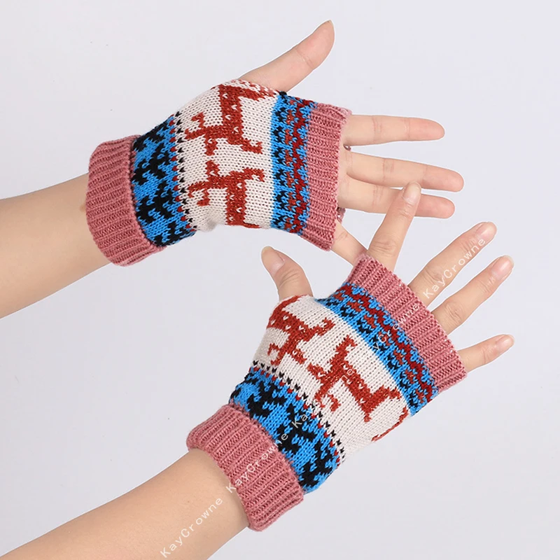 

Christmas Fingerless Gloves Women's Gloves Winter Warm Cute Student Writing Typing Half Finger Acrylic Knitted Glove Mittens y2k