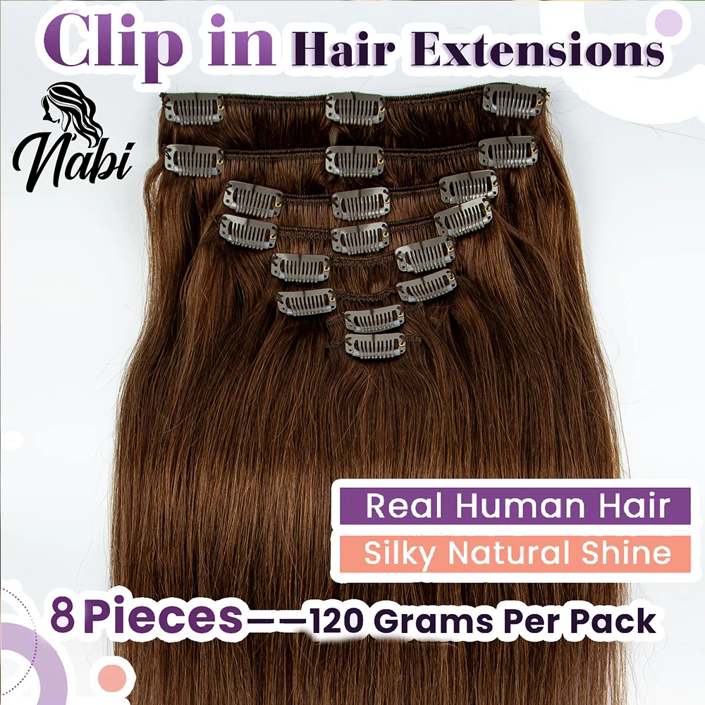 

Nabi Clip in Hair Extensions 8pcs/set Straight Seamless Clips in Human Hair Add in for Black Women