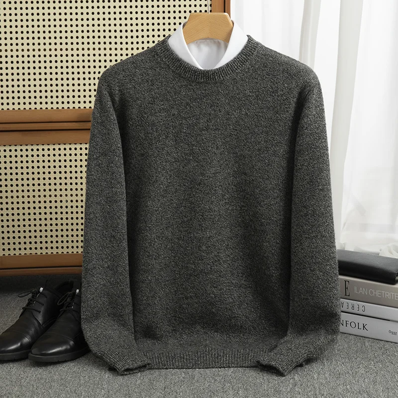 New Thickened Autumn/Winter new 100% Merino wool cashmere sweater Men's O-neck pullover warm bottom knit shirt top