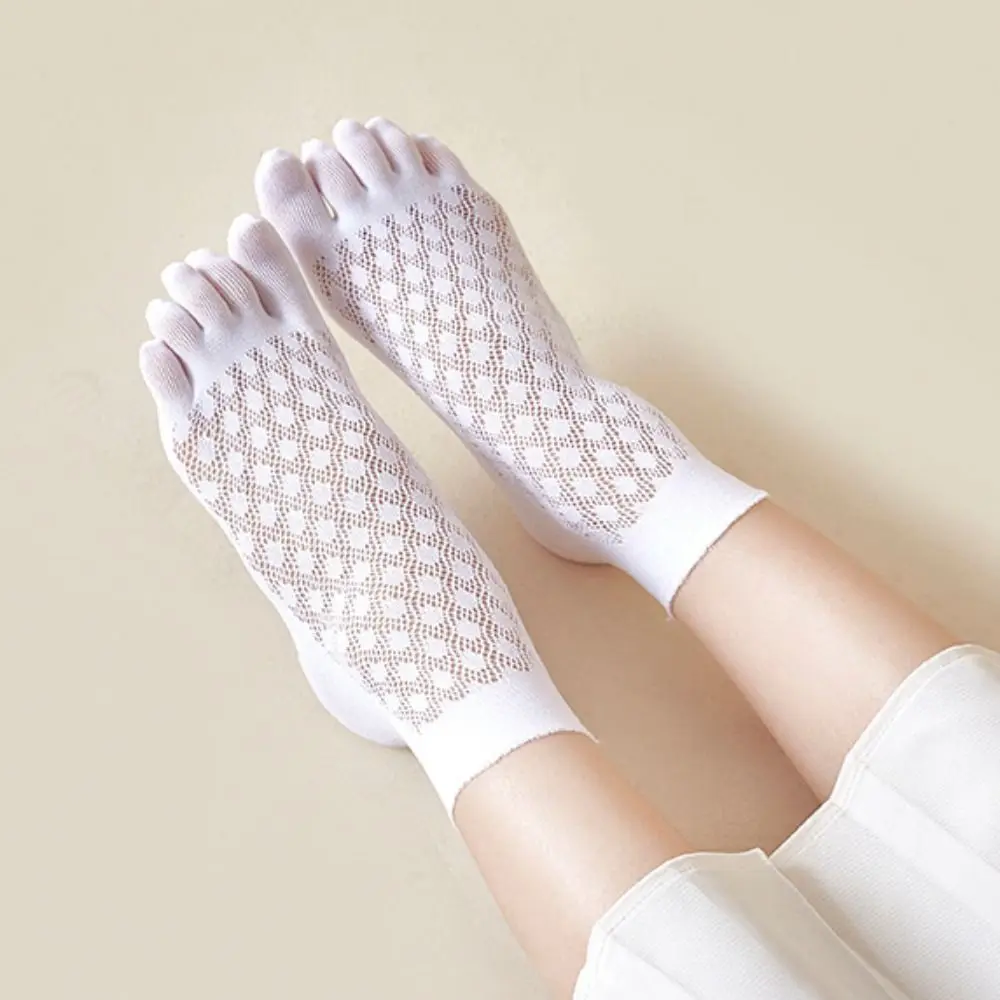 Comfortable Elastic Velvet Solid Color Mesh Ice Silk Five Finger Socks Women Hosiery Thin Socks Breathable