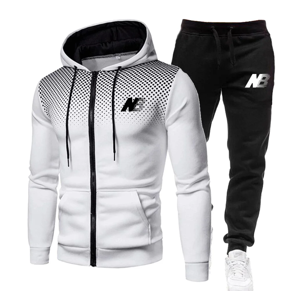 Men\'s Spring and Autumn Hoodie+Sports Pants Set, Fashionable Zipper Jacket Outdoor Fitness Sportswear