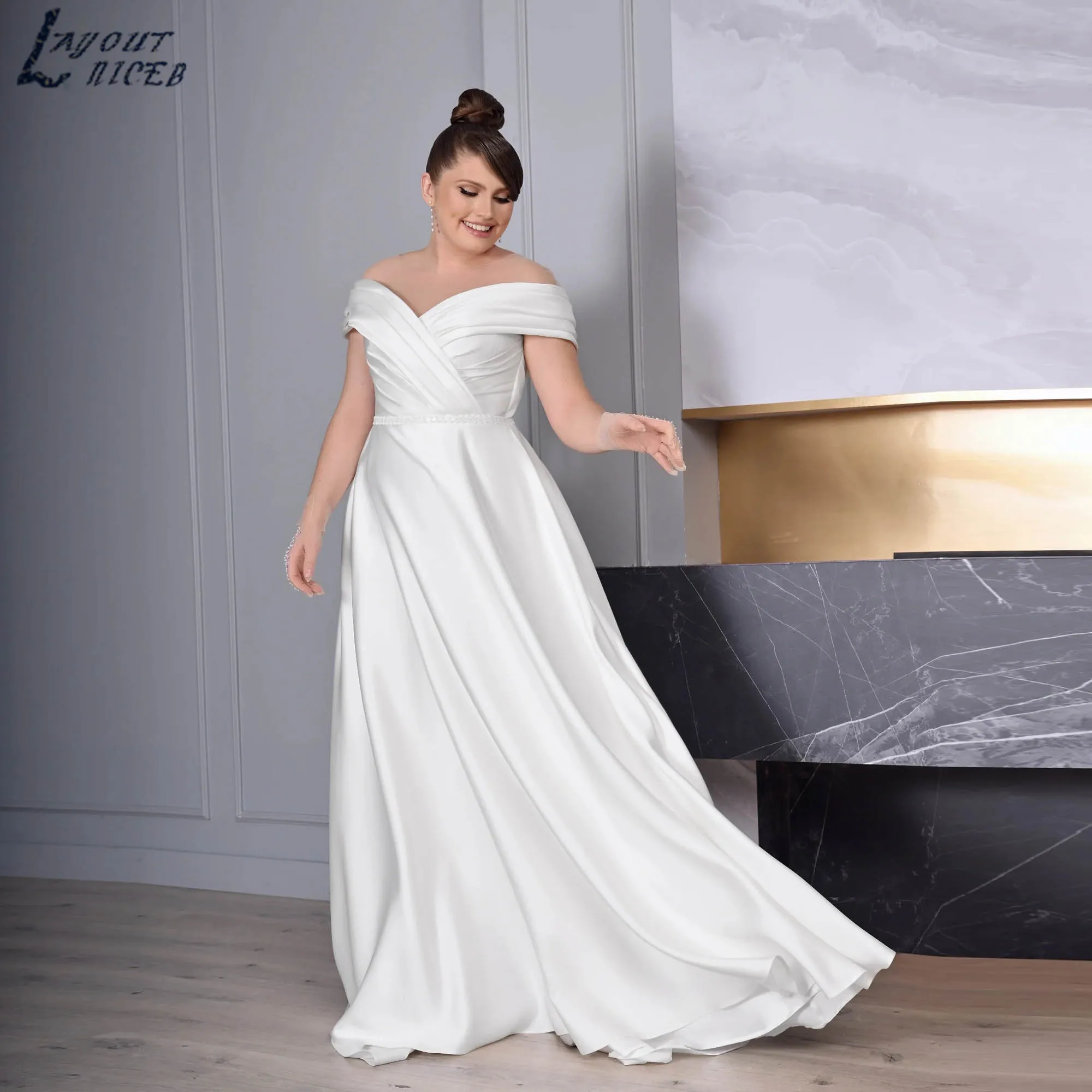 Off-shoulder A-Line Wedding dresses Simplicity Satin O-neck Plus-Size Bridal Ball Gowns Traditional vestidos de novia Customized