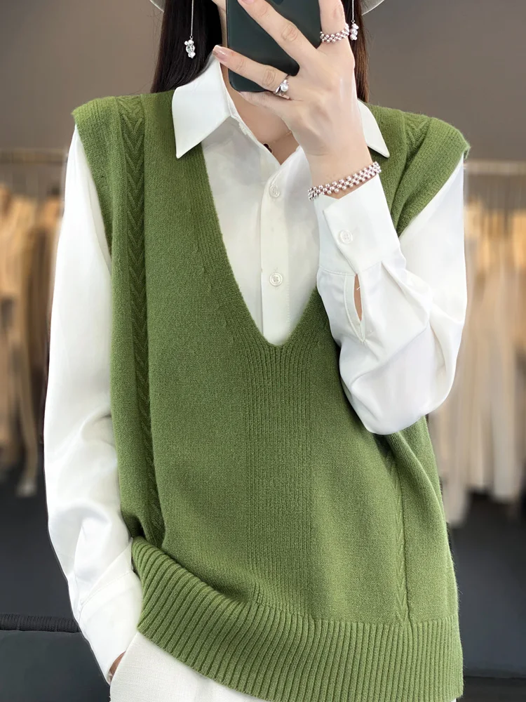 Oversize New Arrivals Wool Sleeveless Vest For Women Knitted Sweater Vest High Elasticity Loose Fitting Clothes Female Waistcoat