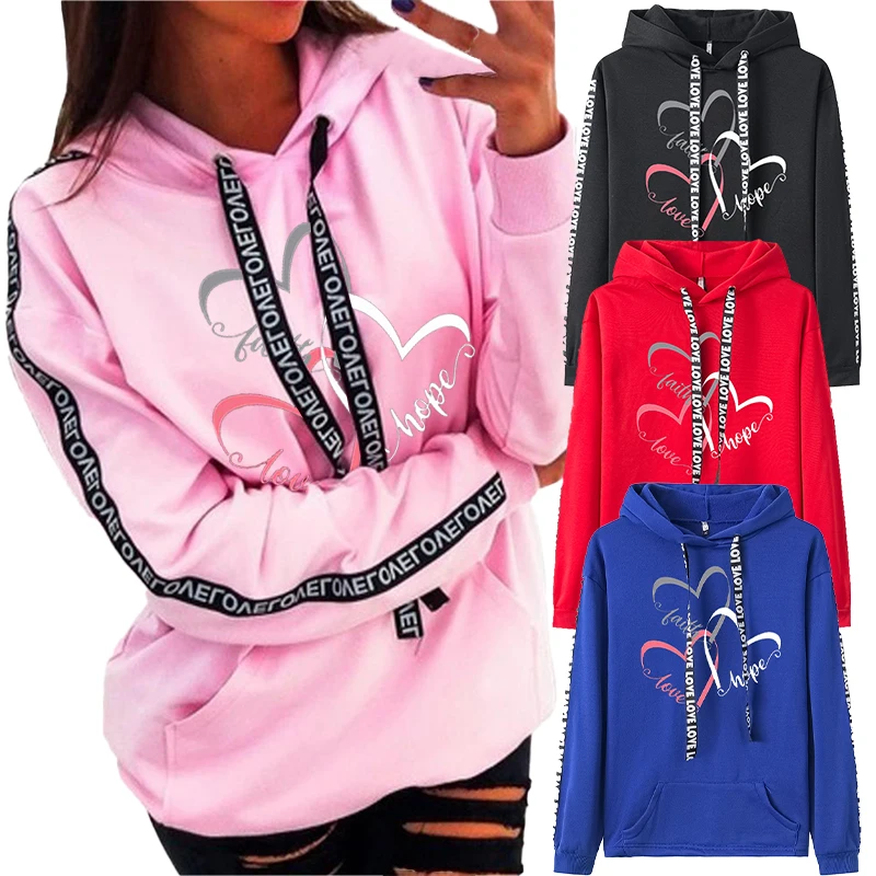 

Autumn Fashion Women Casual Long Sleeve Letter Print Sport Hooded Sweatshirt Pullover Tops Sweater