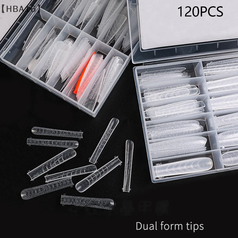 120Pcs Plastic Form System Quick Building Nail Molds French Full Cover Nail Extension False Tips With Scale Manicure Salon Tools