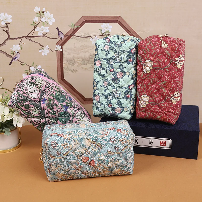 

5pcs Cosmetic Bags Women Pattern Quilting Cotton-padded bale Retro Solid Large Capacity Protable Storage Bag