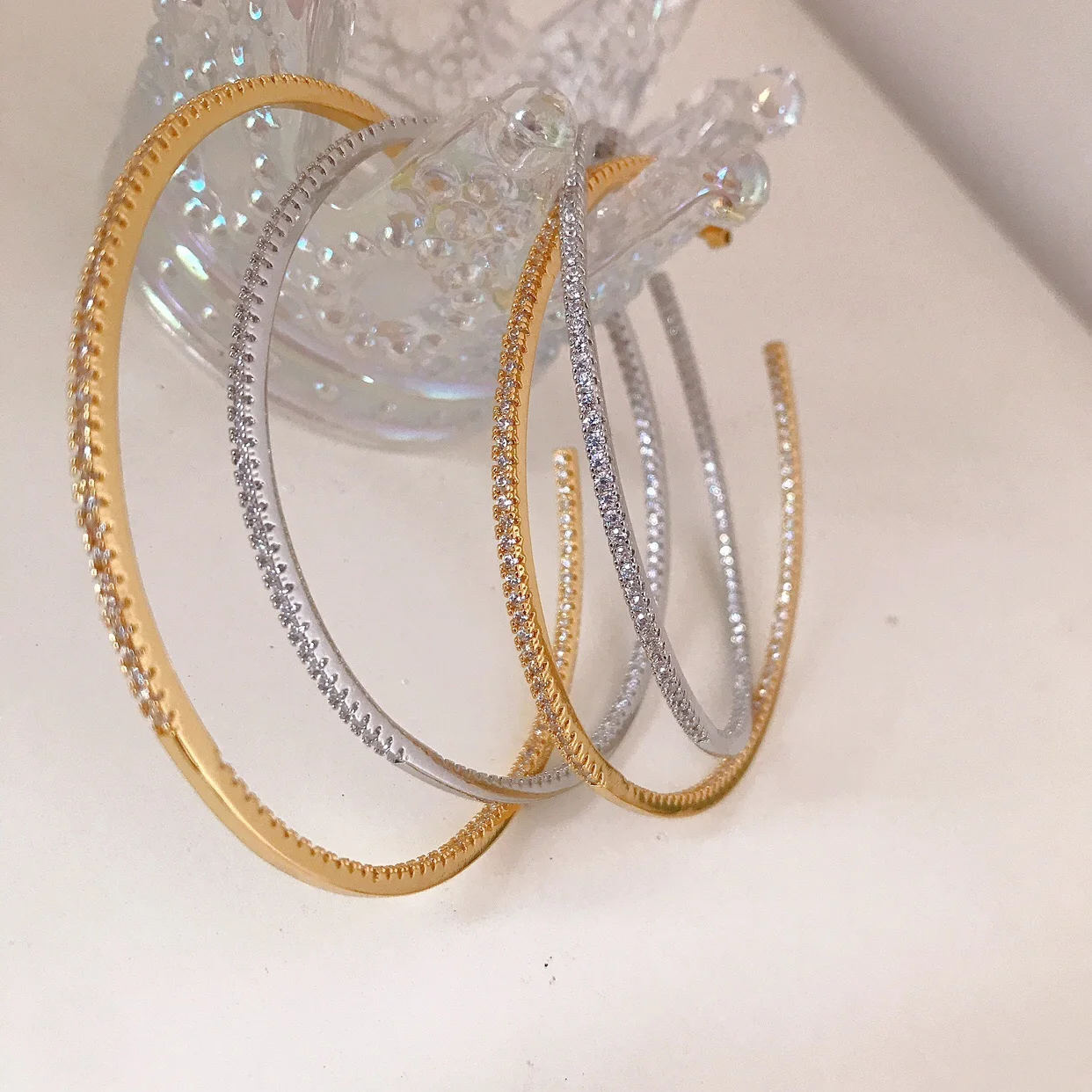 

Brass AAA Zircon Huge Size Statement Hoop Earrings Women Jewelry Punk Designer Runway Rare Simply Gown Boho Japan Korean