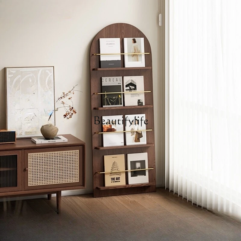 

Floor-to-ceiling medieval newspaper display rack, magazine storage, arched book against the wall, newspaper and magazine rack