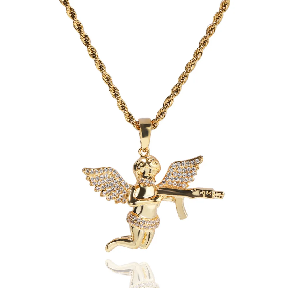 NEW Angel Shape Bling Bing Iced Out Pendant Necklace Rock Rapper Fashion Hip Hop Jewelry BP302