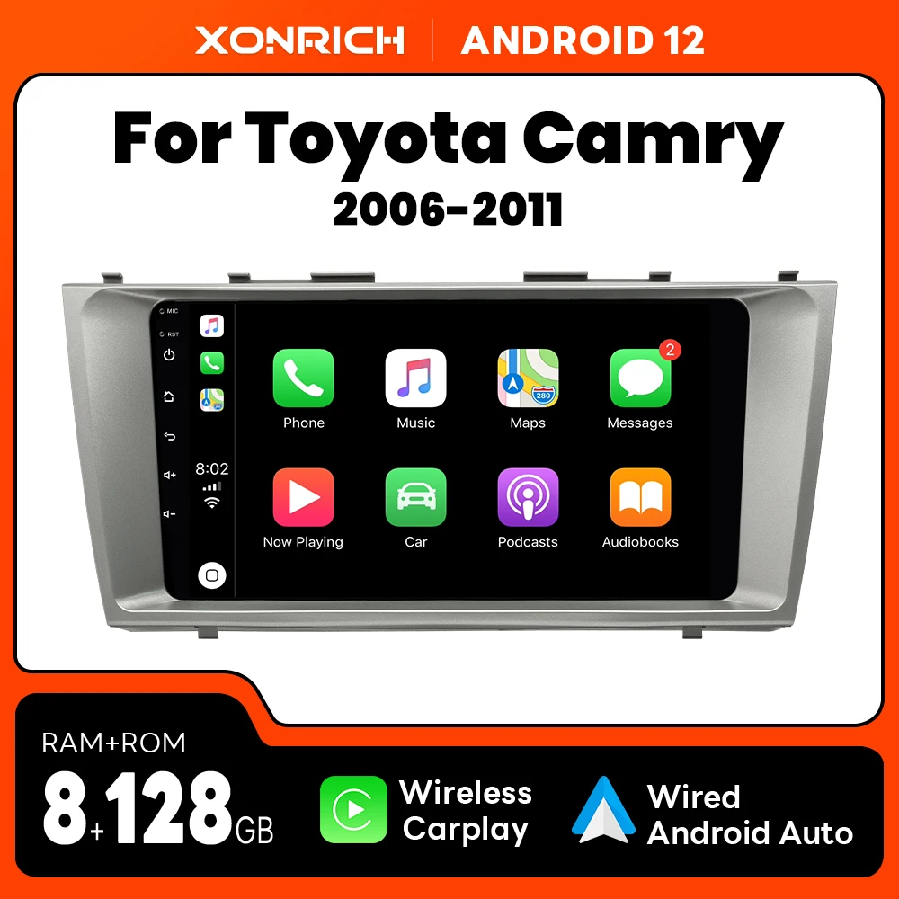 8GB 128GB AI Voice Wireless CarPlay Android 12 Car Radio Multimedia For Toyota Camry 40 50 2006-2011 4G Wifi DSP GPS IPS Navi