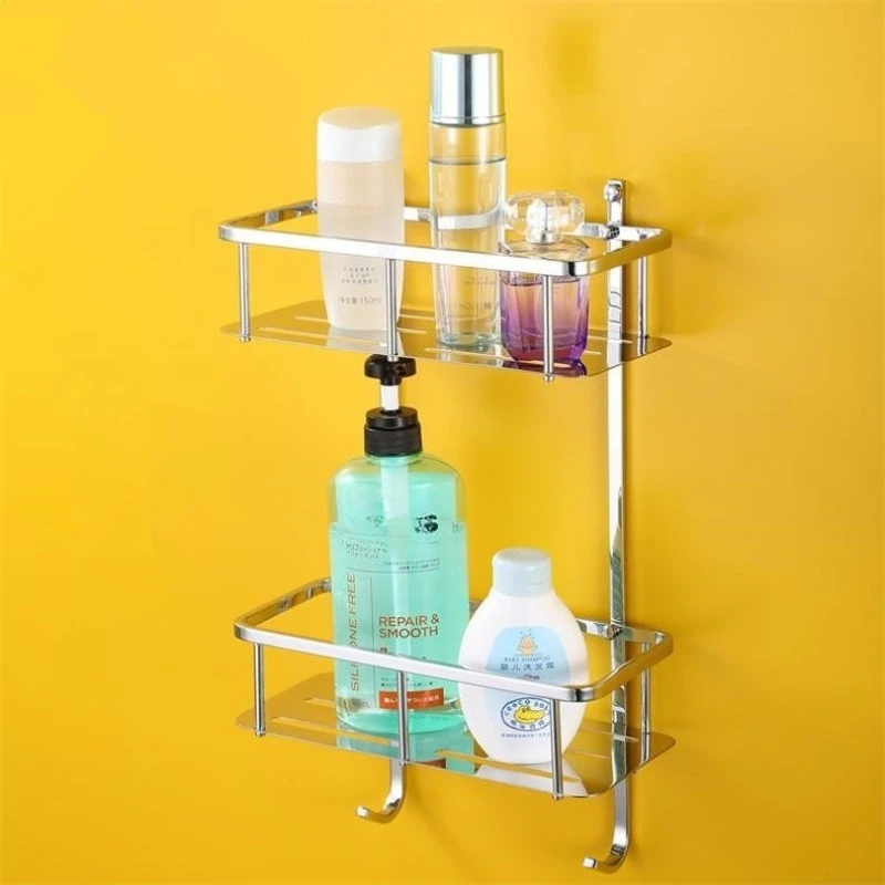 304 stainless steel bathroom double triangular basket toilet rack shower gel corner rack hook
