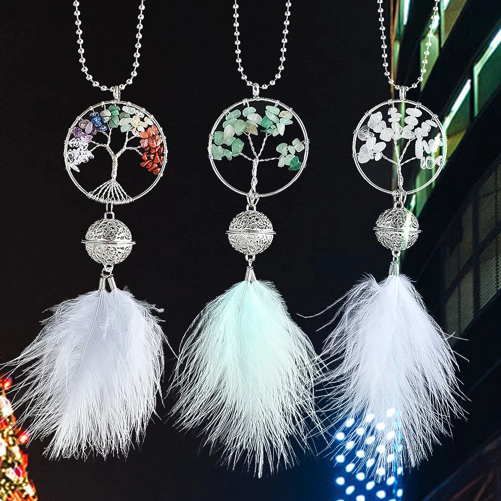 1PC Yoga Chakra Tree of Life Quartz Energy Stone Feather Dreamcatcher Pendant Aromatherapy Storage Ball Meditation Hanging Decor