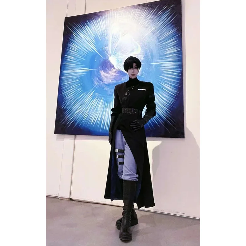 AD1 أنيمي الغريبة المرحلة تأثيري حلي الأسود الحزن إيفان شعر مستعار السراويل حزام يتوهم البدلة أداء الحفلات كرنفال الرجال النساء Unif5 @ rD ~