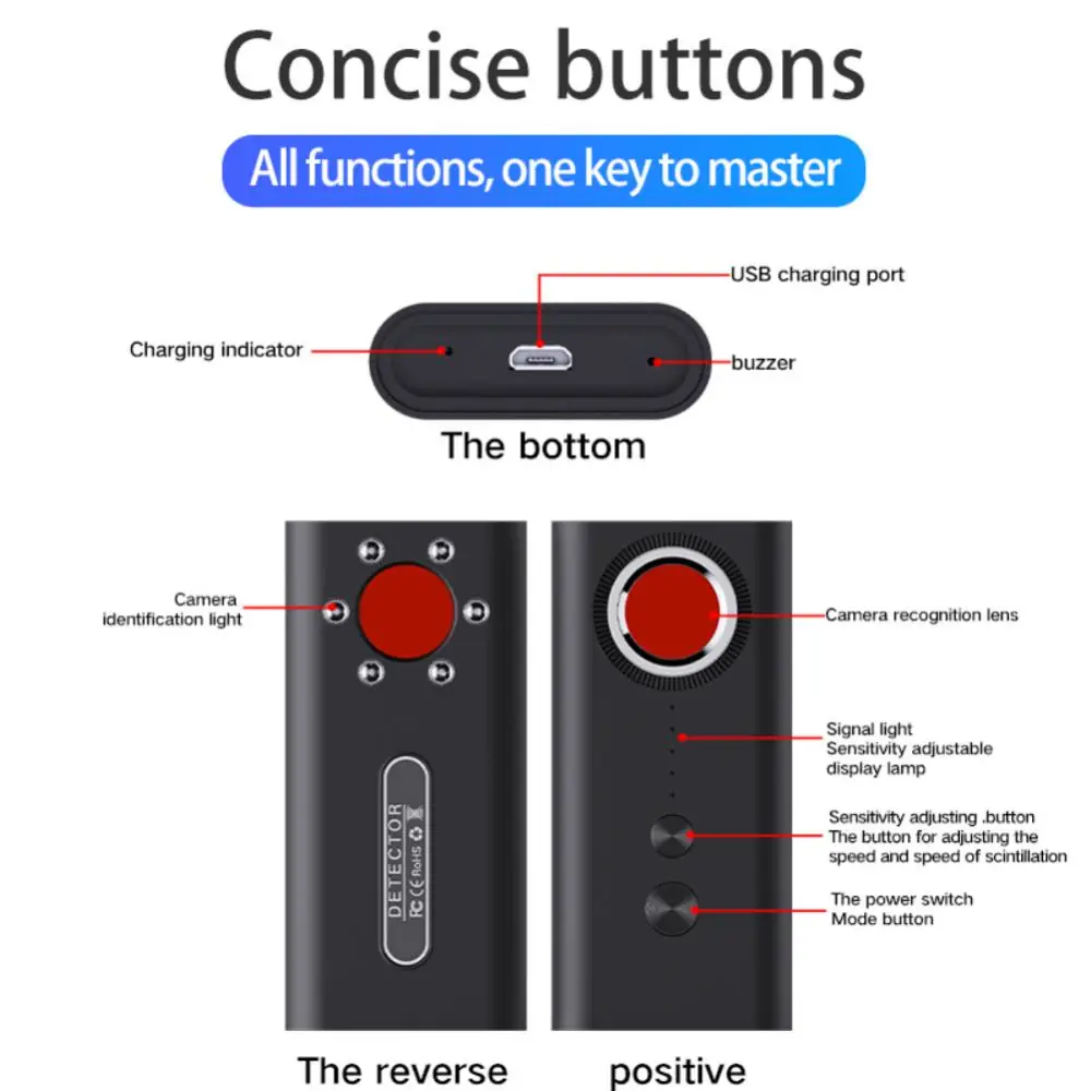 Detector de câmera escondida Detecção Bug Spy Lens Sound Wiretapping GPS Tracker RF Signal Finder Scanner Gadgets Dispositivo Carregamento USB