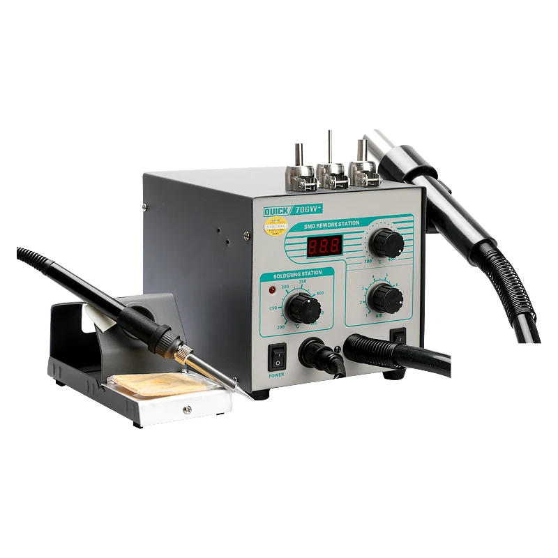 QUICK 706W + Display digitale pistola ad aria calda saldatore temperatura antistatica stazione di rilavorazione senza piombo 2 In 1 con 3 ugelli