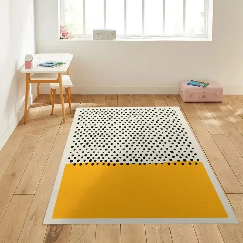 Bold Yellow Black Geometric Rug–Mid-Century Modern Living Room Decor | Scandinavian-Inspired Abstract Area Rug for Stylish Homes
