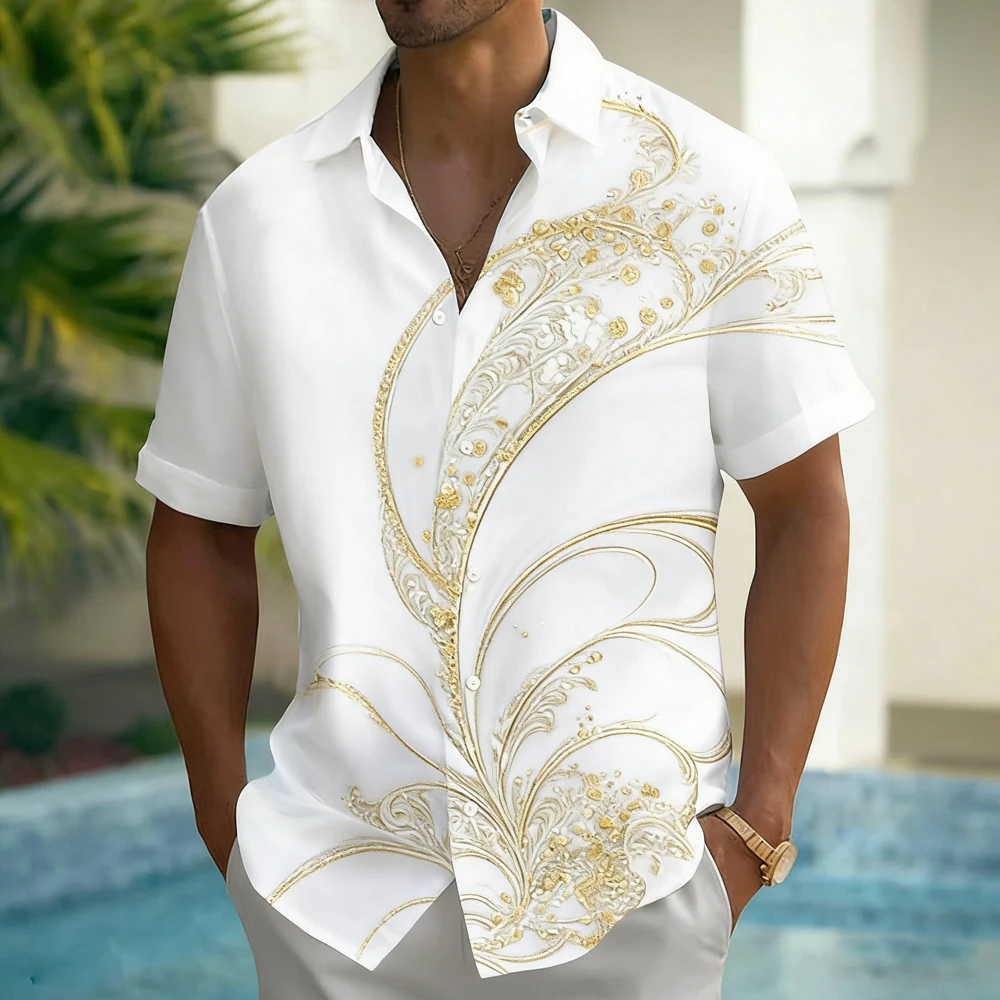 Men's Fashion Short Sleeve Shirts Irregular Color Blocking 3D Printed Shirts Hawaiian Wedding Party Clothes Men's Ready Supply