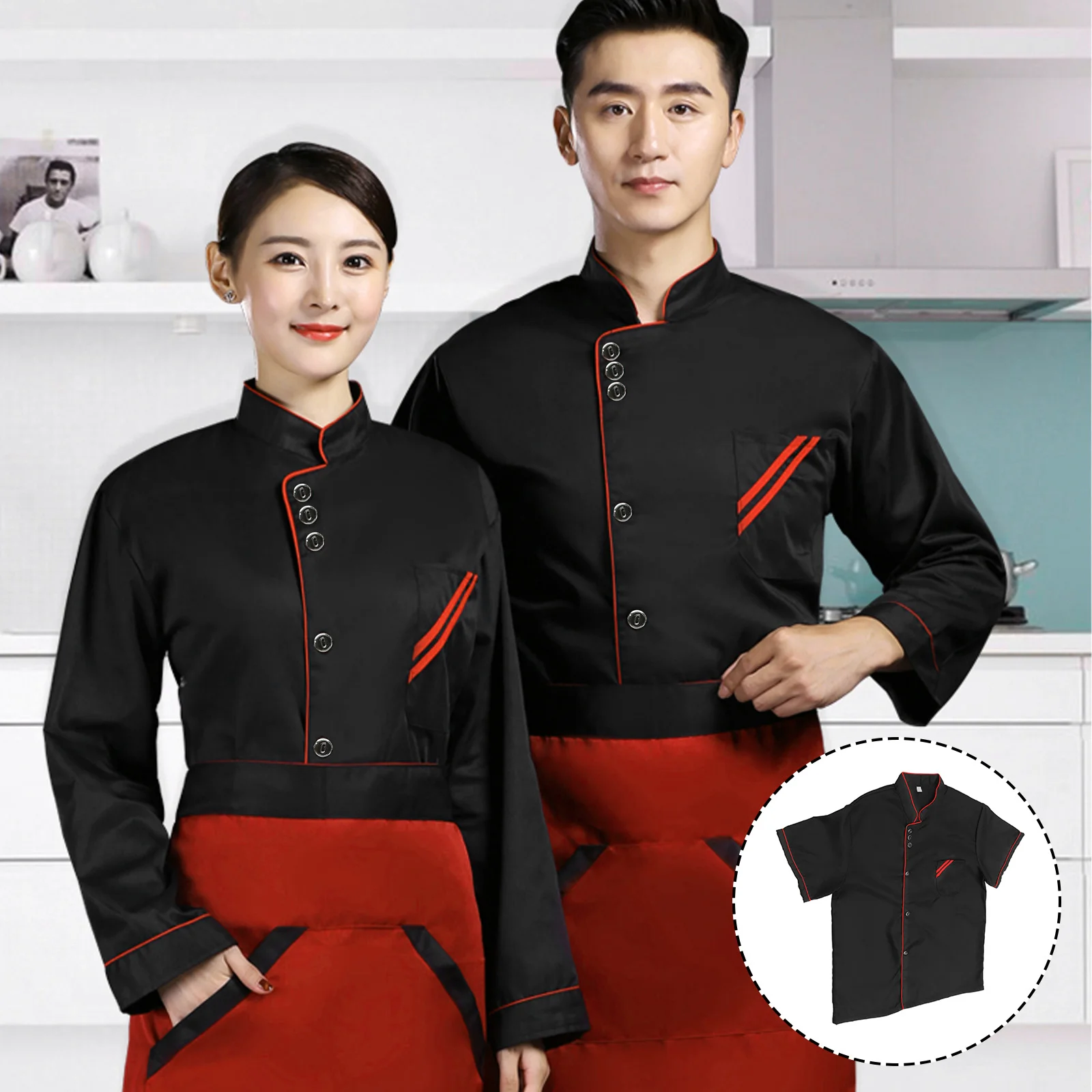 Short Sleeve Chef Shirt Black L Size Catering Uniform Restaurant Hotel Kitchen Workwear Breathable Wash Resistant