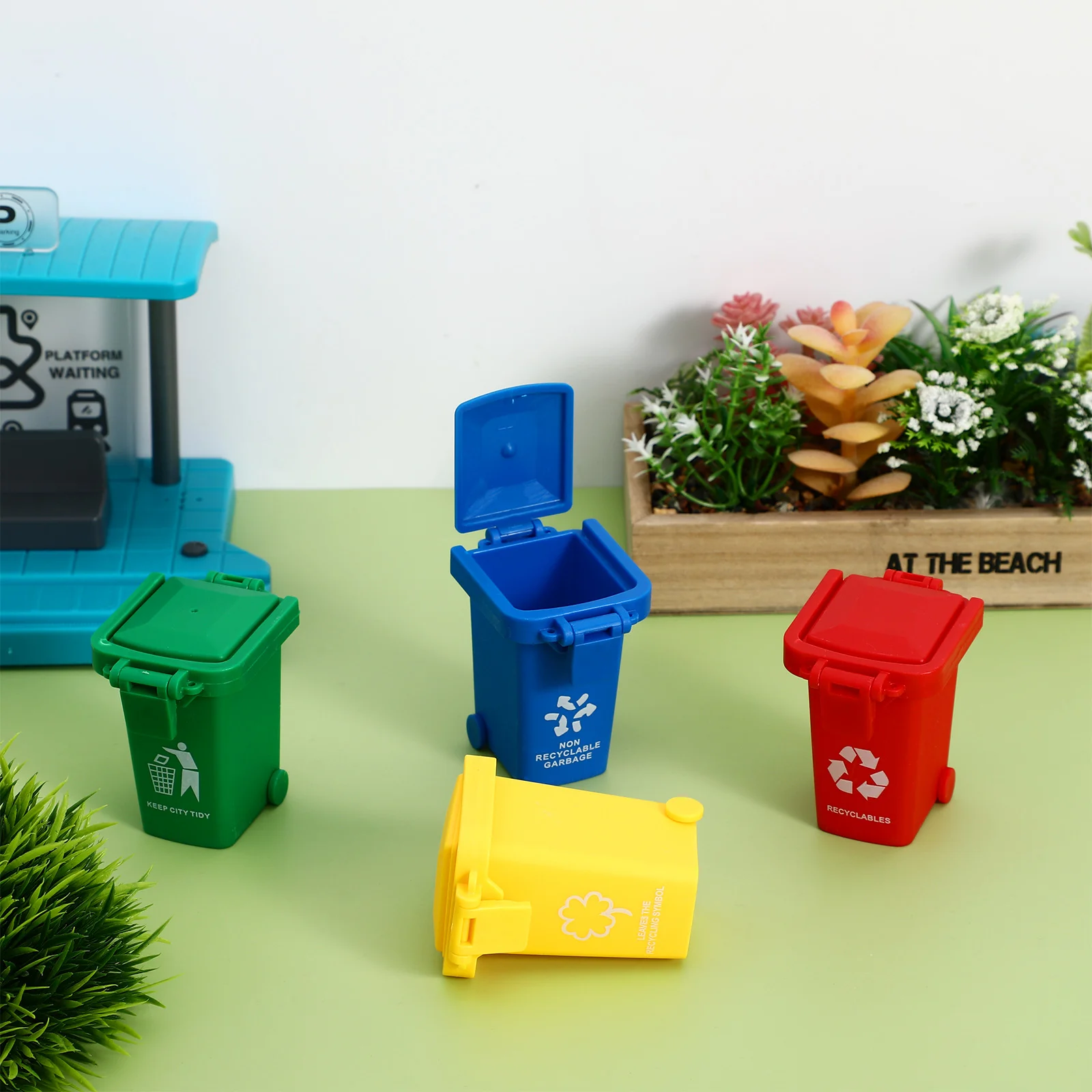 4 Pcs Mini Trash Can Kids Toy Garbage Sorting Game Rubbish Bin Educational Children Teaching Material Plastic Cars Outdoor Toys