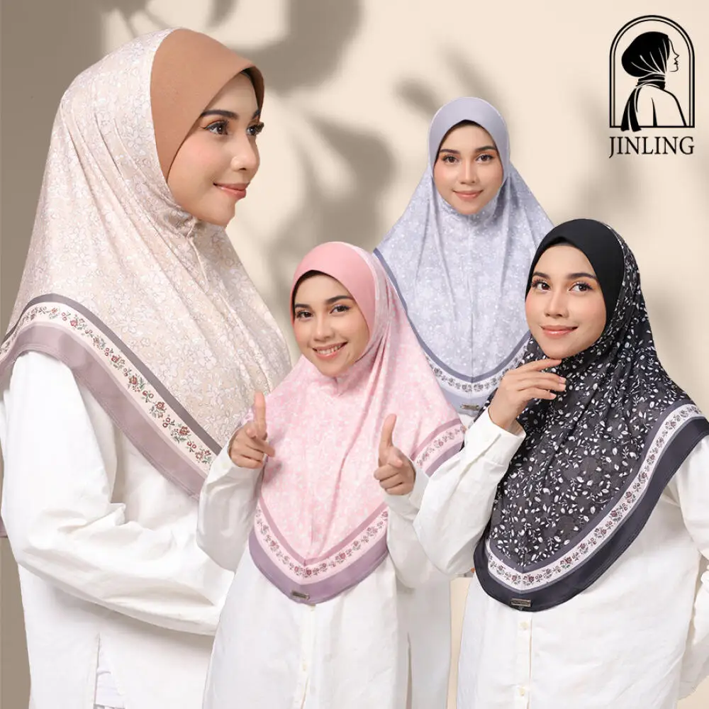 

Instant Tudung Bawal Shawl, Double Layer Polyester Printed Plain Scarf for Women Raya Daily Casual Basic Accessories