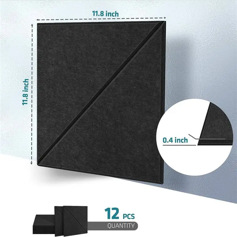 AEF6-12 Pack Acoustic Panels, 12 X 12Inch Decorative Soundproofing Panels, Wall And Ceiling Acoustical Panels Black Easy Install - view 6