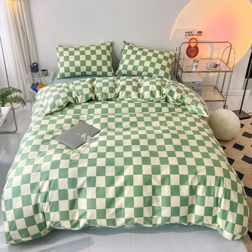 

Plaid Comforter Sets Queen Women Men Sage Green Checkerboard Grid Bedding Comforters Cotton Boys Girls Modern