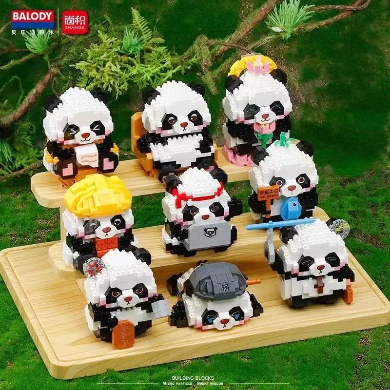 Niedlichen Panda Spielzeug Hobbys Tier niedlichen Kawaii Pandas Stapeln Mikro Bausteine Modell Mini Ziegel Spielzeug für Kinder Geschenke 2024