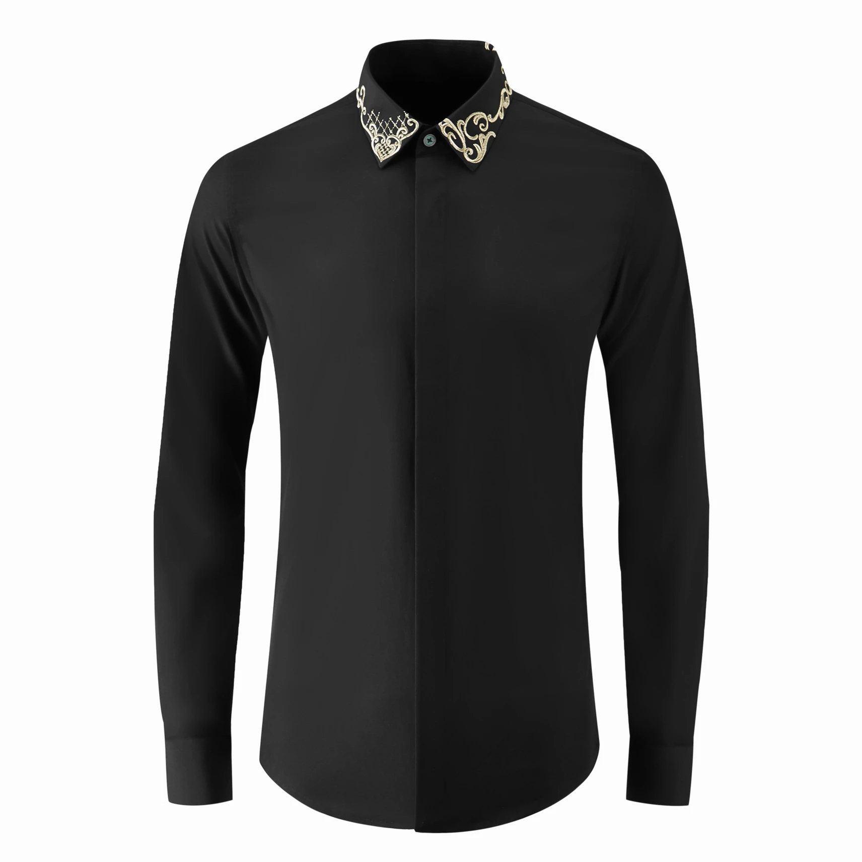 

Royal Embroidered Men's Shirt Long Sleeve Slim Fit Cotton Shirts High Quality Business, Social, Banquet, Formal Dress Shirts Top