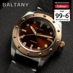 Baltany Design Reloj de pulsera retro único S4030 Caja de acero inoxidable superluminoso Borgoña Dail Wach Relojes de bronce de lujo para hombre