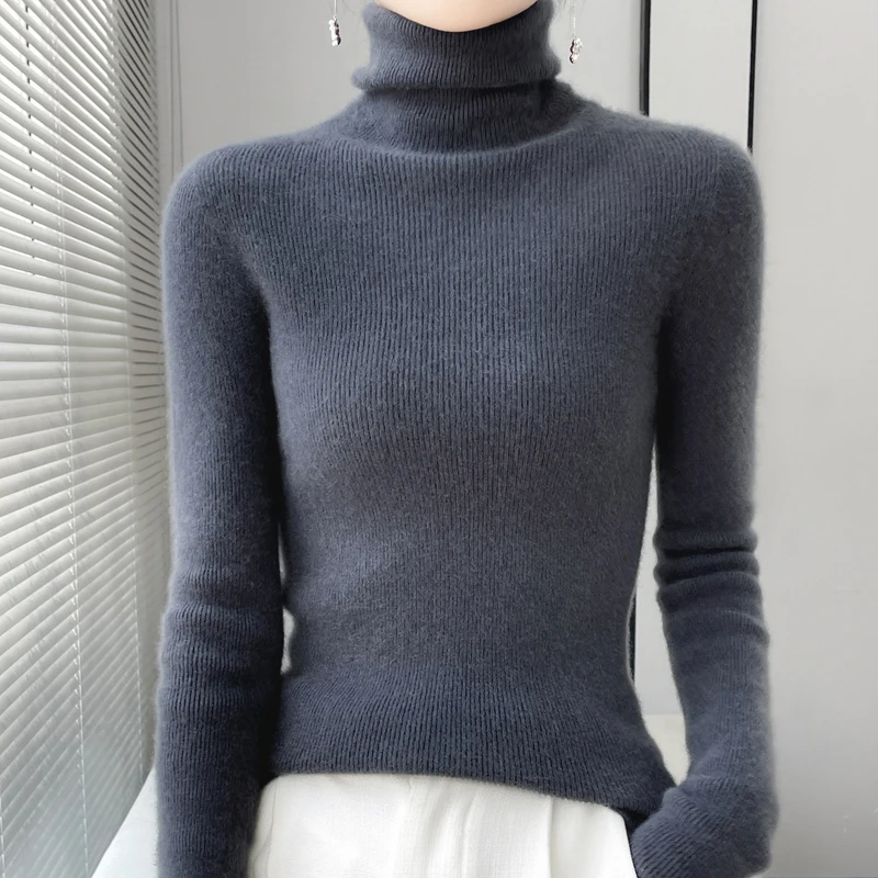 Women Heaps Collar Turtleneck Wool Sweaters Autumn Winter Slim Pullover Basic Tops Casual Soft Knit Sweater Elastic Warm Jumper