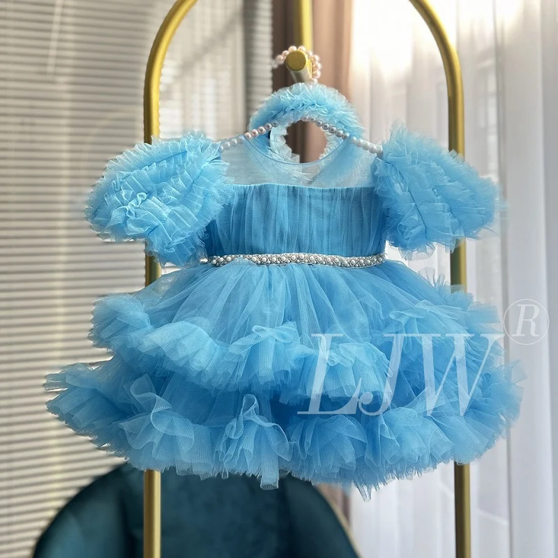 Girls puff sleeve princess dress 1-12 years old big bow cake dress birthday party host catwalk high-end performance costume